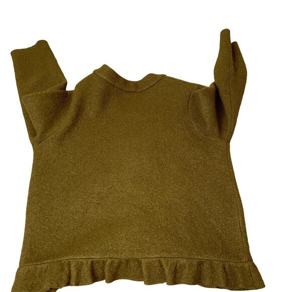 LOFT Merino Wool Jacket ruffle edges olive green zip up pockets career SZ M PT - Picture 3 of 10